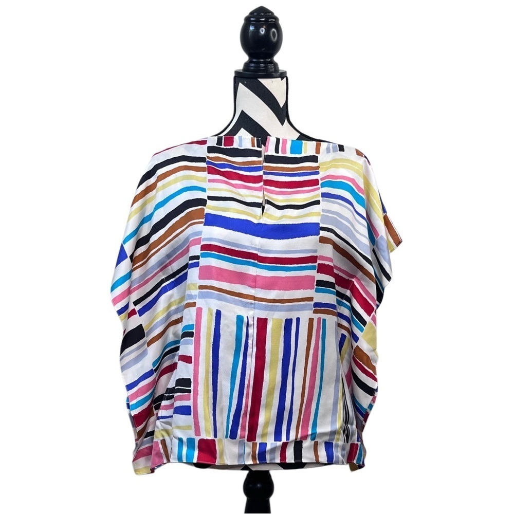 W by Worth Artsy Colorful 100% Silk Unique Sz P Poncho Style Blouse